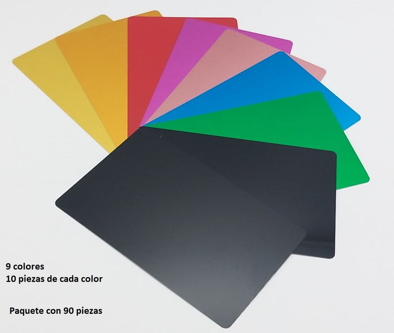 Mix de 9 colores de Tarjetas Metálicas de Aluminio para Grabado Láser